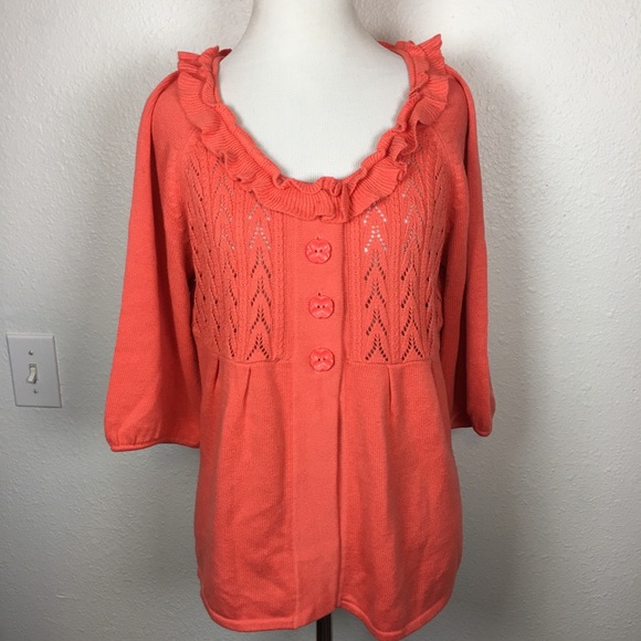 Fossil cashmere blend coral orange cardigan large - Picture 1 of 7